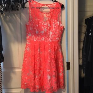 Neon Coral / pink Forever 21 dress w/ sheer pannel
